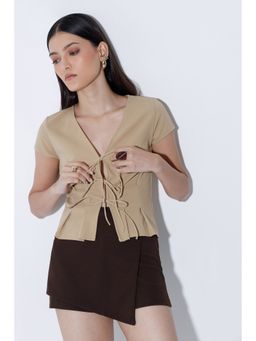 COLOR CAPITAL - Beige Waisted Tie-Up Top