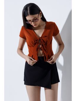 COLOR CAPITAL - Rust Waisted Tie-Up Top