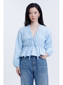 COLOR CAPITAL - Blue Drawstring Poplin Blouse