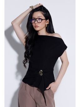COLOR CAPITAL - Black Draped Top
