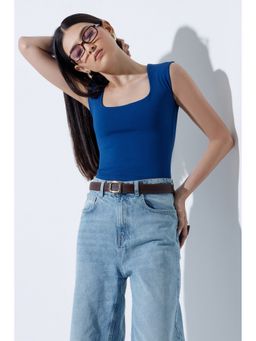 COLOR CAPITAL - Blue Square Neck Top