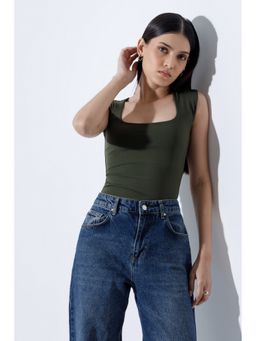 COLOR CAPITAL - Olive Square Neck Top