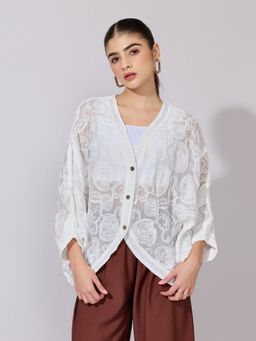 SHOWOFFFF - Edition Embroidered White Open Front Sheer Top