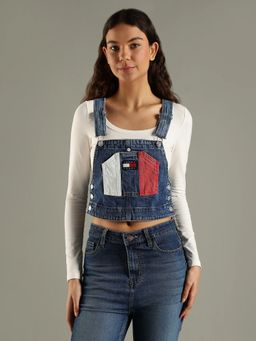Tommy Hilfiger - Blue Cropped Fit Cotton Square Neck Dungaree Top