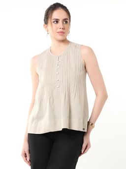 Gazillion - Beige Gill Pin Tucks Linen Top