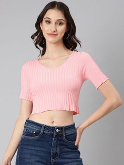SHOWOFFFF - Pink Solid Pink Crop Top