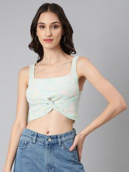 SHOWOFFFF - Green Sea Green Sleeveless Crop Top