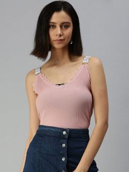 SHOWOFFFF - Mauve V-Neck Solid Regular Top
