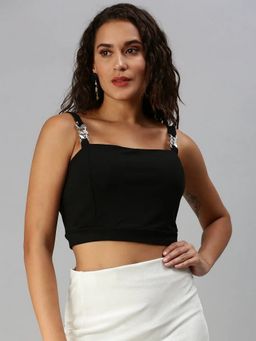SHOWOFFFF - Black Sweetheart Neck Solid Black Crop Top