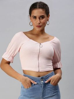 SHOWOFFFF - Pink Sweetheart Neck Solid Pink Crop Top