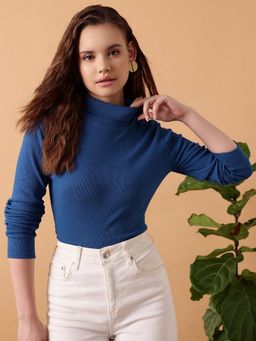 STREET 9 - Blue Rib Turtle Neck Top
