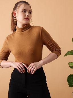 STREET 9 - Brown Rib Turtle Neck Top