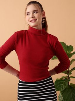 STREET 9 - Red Rib Turtle Neck Top