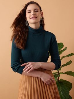 STREET 9 - Teal Rib Turtle Neck Top