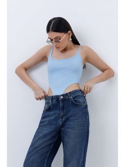 COLOR CAPITAL - Blue Ribbed High Cut Bodysuit
