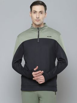 Alcis - Men Black Green Colour Blocked Sweatshirt