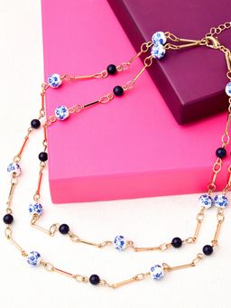 Accessorize London - Women's Blue Beaded Station Multirow necklace