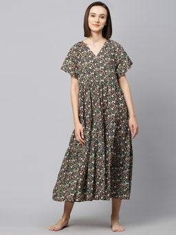 Chemistry - Printed Cambric Tiered Lounge Dress - Multi-Color