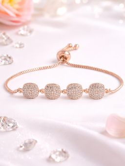 Estele - Rose Gold Finish CZ Square Charm Bracelet | Adjustable Fit