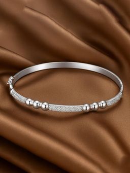 Estele - Rhodium Plated CZ Pave Bar Bracelet with Round Metal Accents for Women
