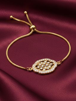 Estele - Dazzling Gold Plated White CZ Oval Motif Slider Bracelet | Gift for Her