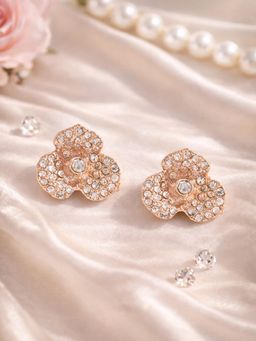 Estele - Chic Minimal Look Rose Gold Plated Floral Stud Earrings