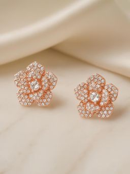 Estele - Minimal Rose Gold Floral Crystal Studs|Perfect for Everyday to Party Wear