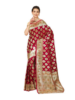 Banarasi Silk Works - Women Maroon Katan Paithani Saree with Unstitched Blouse