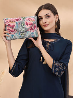 Anekaant - Kooky Grey & Multi Quirky Bead Work Cotton Canvas Sling Bag