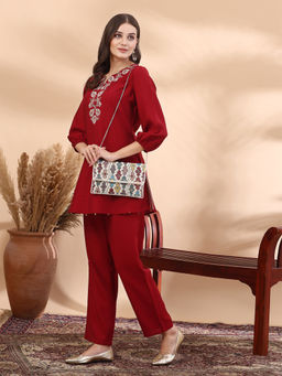 Anekaant - Kooky Ivory & Multi Fret Embellished Cotton Canvas Sling Bag