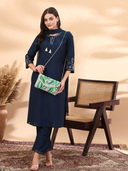 Anekaant - Lush Silver & Green Botanical Embroidered Cotton Canvas Sling Bag