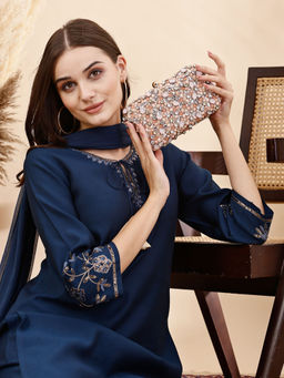 Anekaant - Adorn Peach & Multi Embellished Satin Clutch
