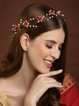 PANASH - Women Gold Plated Rose Shaped Embellished Tiara