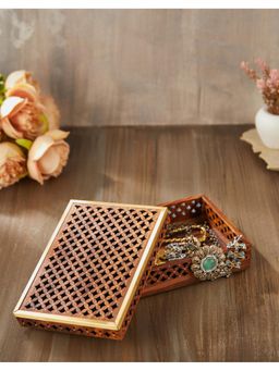 Fabindia - Brown Ziya Cutwork Wooden Utility Box (One Size)