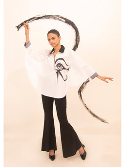 Richaa Goenka - White Cotton Printed Cape Shirt