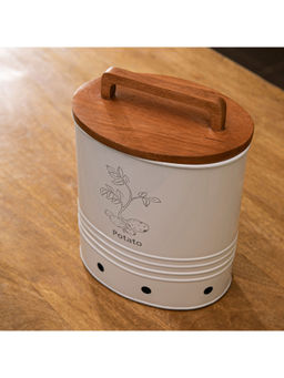 Ellementry - Canny Airtight Potato Storage Box with Wooden Lid for Kitchen