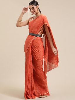 Sareemall - Women Polycotton Rust Solid Belted Sarees with Unstitched Blouse Piece