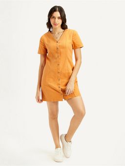 Levi's - Women Solid V-Neck Orange Dress