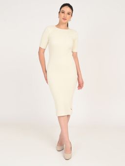 Levi's - Women Textured Round Neck Cream Dress