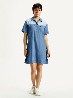 Levi's - Women Solid Shirt Collar Blue Dress
