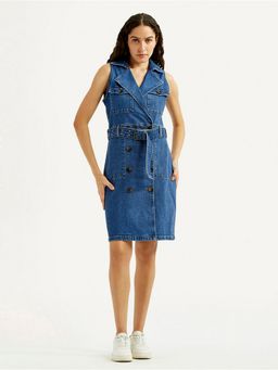 Levi's - Women Solid Notched Lapel Blue Dress