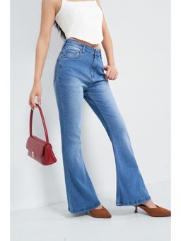 Off Duty India - Blue Slim Fit High Waist Flared Jeans