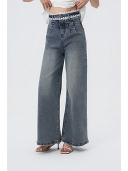 Off Duty India - Laced Pleat Wide Leg High Waist Jeans