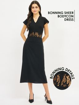 AAREIN - Lace Corset A-Line Black Dress