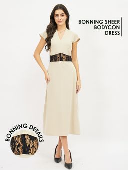 AAREIN - Lace Corset A-Line Beige Dress