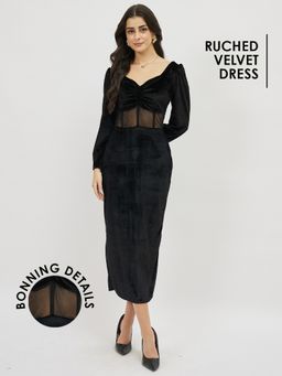 AAREIN - Velvet Ruched Corset Black Dress