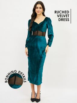 AAREIN - Velvet Ruched Corset Teal Dress