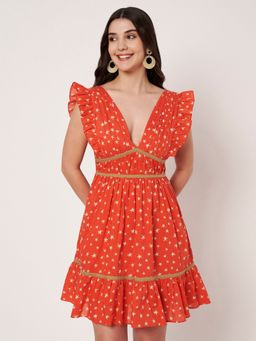 AMAGYAA - Star Print Mini Orange Dress