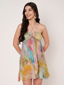 AMAGYAA - Chiffon Halter Mini Multi-Color Dress