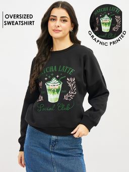 AAREIN - Graphic Matcha Printed Black Sweatshirt